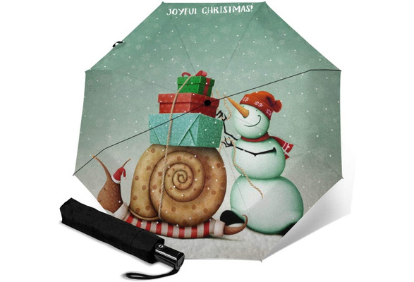 Christmas Decor Cute Snail Snowman Automatic Open Folding Compact Travel Umbrellas For Women