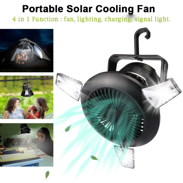 Solar Portable Rechargeable LED Camping Lantern w/Fan Flashlight Lamp Power  Bank