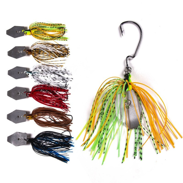 6pcs 4'' Chatterbait Blade Bait with Rubber Skirt Buzzbait Fishing Lures  Tackle