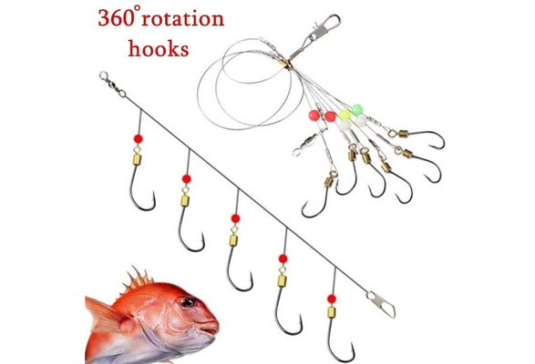 Multi-sizes High Carbon Steel String Hook with 5 Hook Rigs Swivel Fishing  Tackle Lures Bait Fishhooks