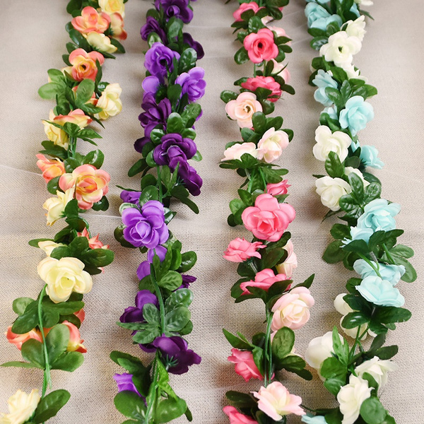 Artificial Flower Rose Wall Hanging Vine Rattan Green Plant 