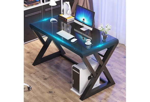  ZYCSKTL Desk Computer Table Modern Large Office Desk,Study Room  Tempered Glass Desk, Bedroom Simple Writing Desk, Desktop Home Computer Desk,  Easy to Install (Color : Blue, Size : 120 * 60 *