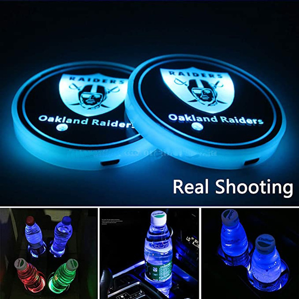 2pcs Team Logo LED Cup Holder Lights for Kansas City Chiefs LED Interior Atmosphere Lamp 7 Colors Changing USB Charging Mat Luminescent Cup Pad