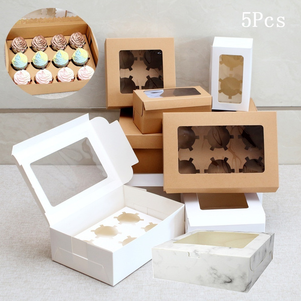 Beverl 10PCS 2/4/6 Holes Cupcake Packing Box Kraft Paper Cupcake Holder Muffin Wedding Party Case Holder Box 