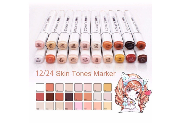 Markers Skin Tone, 6/12/24 Colours Twin Tip Markers for Drawing Painting  Scrapbook Highlight Brush Copic Markers Set