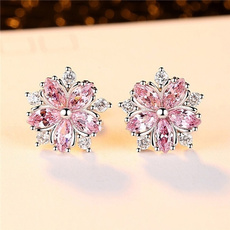 pink, Flowers, Jewelry, Stud Earring