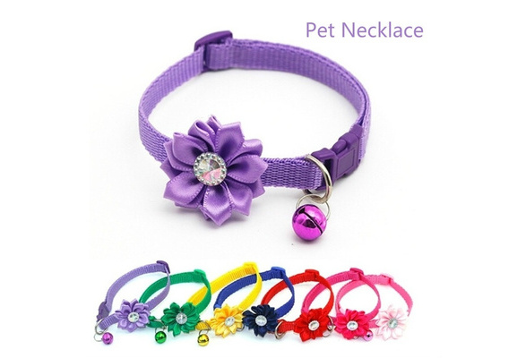 Adjustable dog cat collars With Flower Bells For Small Cats Dogs Necklace S*
