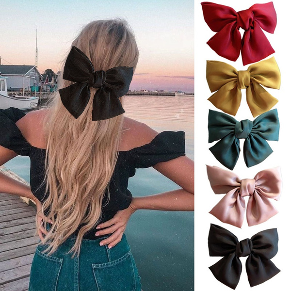 Vintage Big Hair Bow Ties Cute Hair Clips Satin Two Layer Butterfly Bow  Hairpin Girl Hair Accessories for Women Bowknot Hairpins | Wish