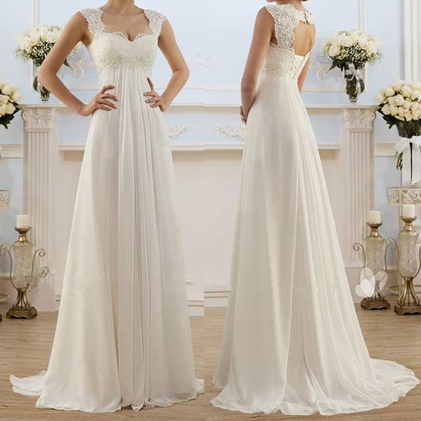 Plus Size Women's White Sleeveless Lace Chiffon Evening Wedding Dresses  Bridal Gowns Long Dresses | Wish