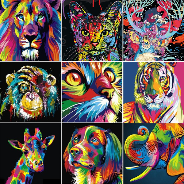 40x50cm Dazzling Animal DIY Oil Painting By Numbers Wall Art Canvas Animals  Picture DIY Drawing Painting Home Decoration(No Frame) | Wish
