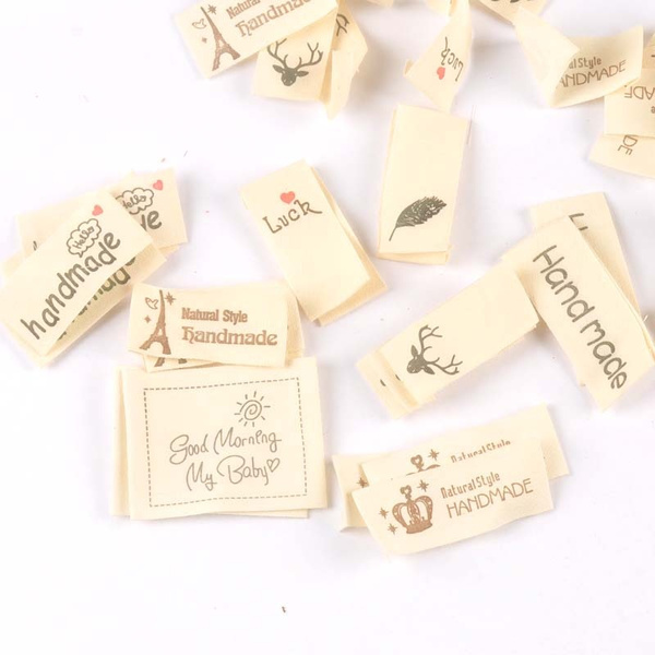50pcs Mixed Beige Handmade Printed Cotton Woven Labels For Clothing Care Label Washable Garment Tags Sewing Accessories c2395 | Wish