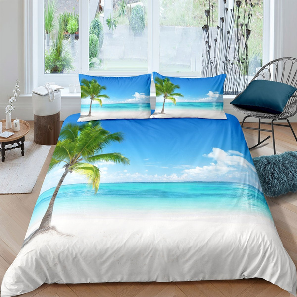 Feelyou Ocean Bedding Set Sea Printed Comforter Cover for Kids Boys Girls Teens Hawaiian Beach Duvet Cover Breathable Summer Holiday Vacation Bedspread Cover Decor 2Pcs Quilt Cover Twin Size