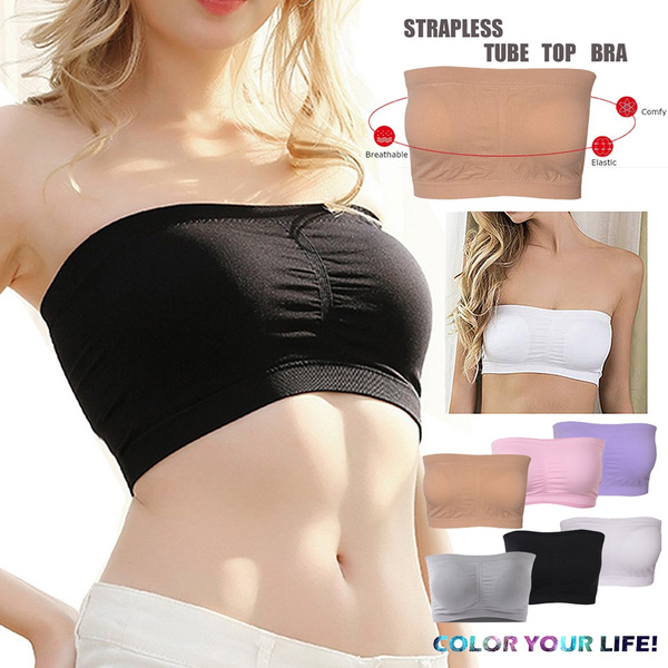 S-3XL Women Double Layered Strapless Tube Tops Bra Bandeau Removable Padded  Crop Top Stretchy Seamless Bra Underwear