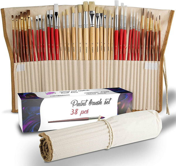 Paint Brushes 38 pcs for Watercolor Oil Acrylic Gouache Painting Paint Brush  Set with Professional Wood Handle for Artists Kids Adults