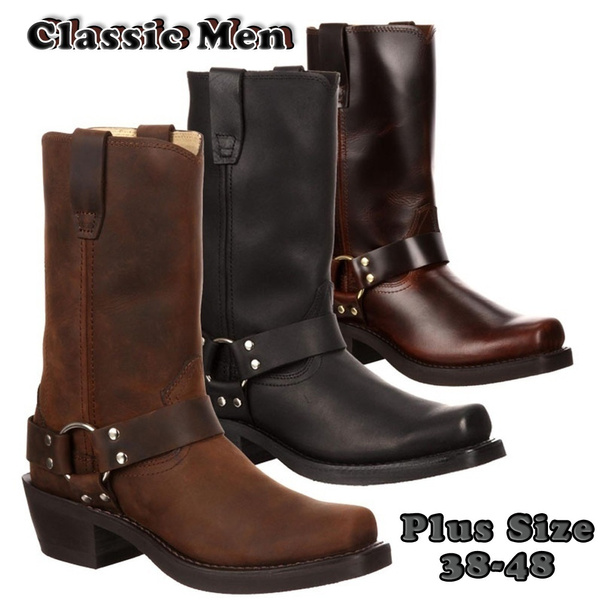 Classic men's boots retro medium calf leather PU leather boots square