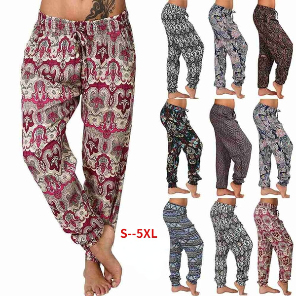 Women's Comfy Bohemian Tapered Elephant Harem Loose Yoga Travel Pajama  Lounge Pants Plus Size XS-8XL | Wish