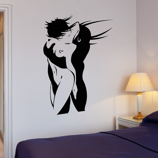 Sexy Man Women Silhouette Wall Sticker Bedroom Loving Couple Romantic Vinyl  Decal Murals Nude Stickers House Wall Ornament