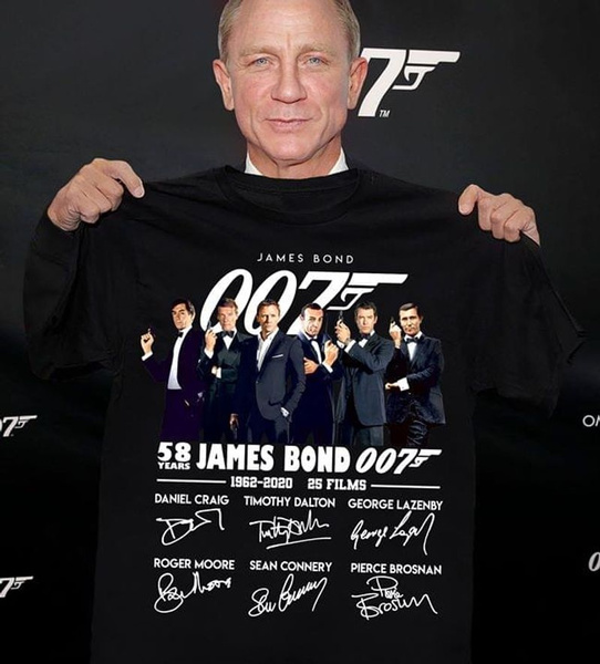 New James Bond 007 1962-2020 Signatures T-shirt Black Full size fo T-SHIRT S-5XL New James Bond 007 1962-2020 Signatures T-shirt Black Full size fo T-SHIRT S-5XL