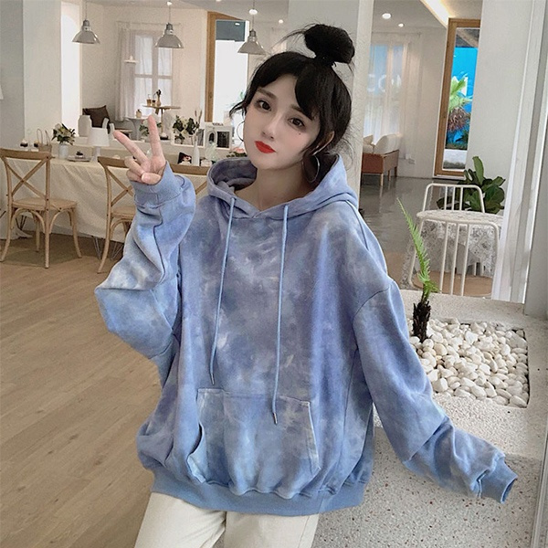 Women Hoodies Sweatshirt Ladies Colorful Tie Dye Printed Long