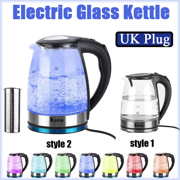 ZOKOP HD-1857-A 220V 2200W 1.8L Electric Glass Kettle UK Plug