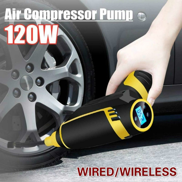 120W WIRED/WIRELESS Portable Air Compressor Pump Handheld Inflatable Air  Pump Car Tyre Inflator with With Digital LCD LED Light for Car, Bicycle,  Truck, Ball and Other Inflatables