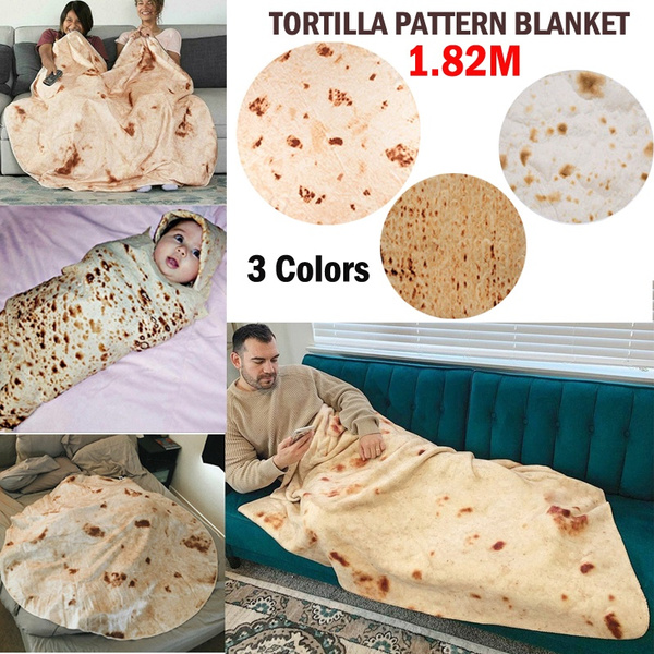 Snack Tortilla Pattern Blanket Round Burrito Shaped for Car Office Quilts #cz 