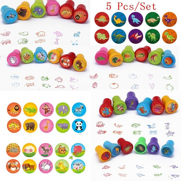 5pcs Self-ink Rubber Stamps Kids Event Supplies Puzzle Educational Toy  Birthday Christmas Boy Girl Gift