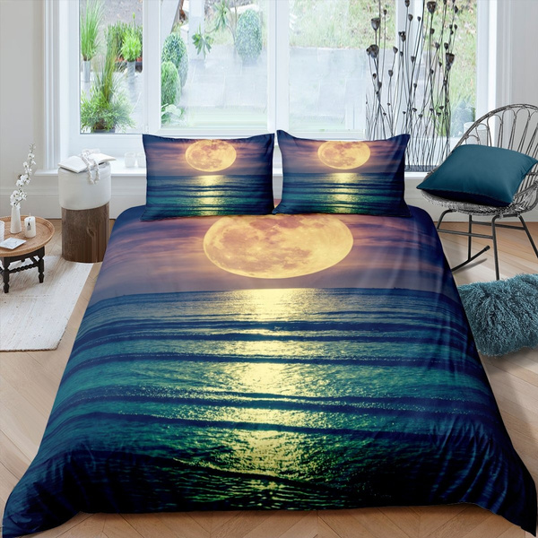 Moon Sea Pattern Comforter Cover, Beachy Duvet Covers King Size Uk