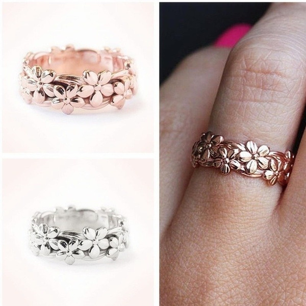 Rose Gold Floral Ring Lucky Daisy Plum Blossom Cherry Flower Jewelry — free download