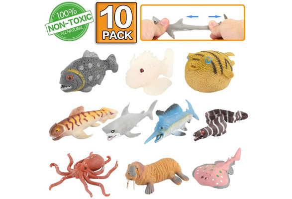 SCAHOW 7PCS Squishy Ocean Animal Toys, TPR Smelless Stretch Toys, Floating  and Stretchy Rubber Sea Animal Figures for Kids, Cake Topper Bath Toy