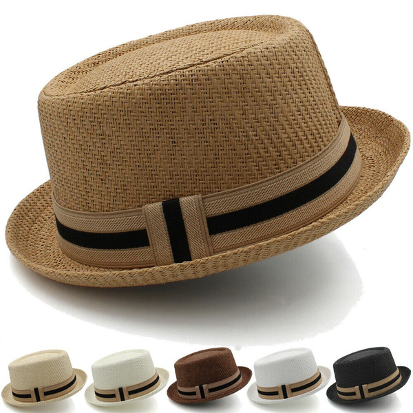 Unisex Adults Solid Straw Pork Pie Hats Boater Sailor Sunhats US Size 7 ...