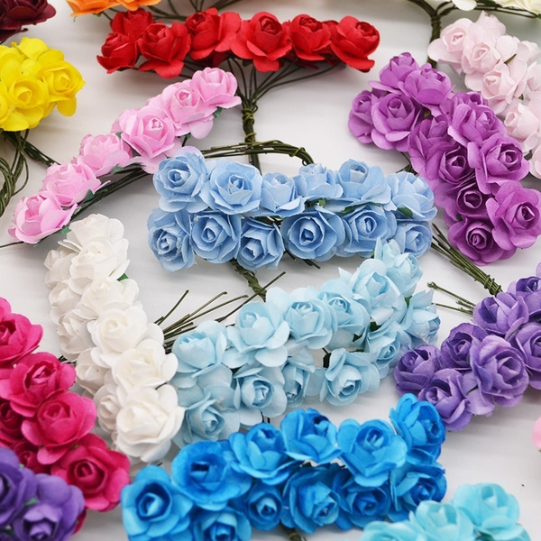 144PCS Mini Flower Head Artificial Paper Flowers Rose For Wedding Party Decor PT 