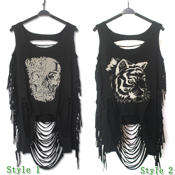 Print Vest Gothic Fade Torn Tees 