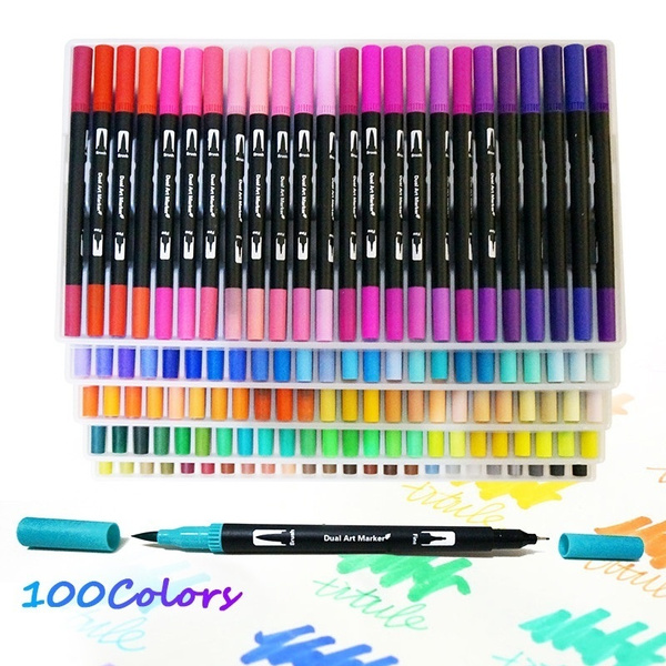 100 Color Fine Liner Dual Tip Brush Pen Felt-Tip Pen Drawing