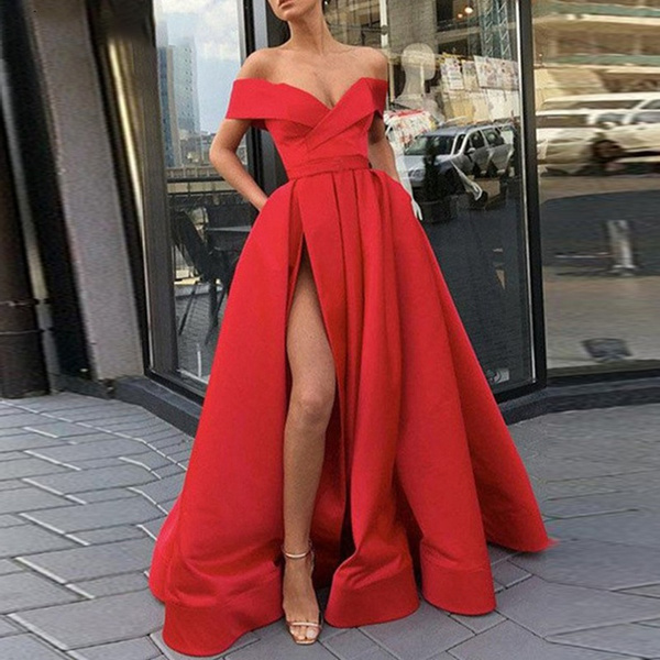 Red Prom Dresses 2020 Off The Shoulder High Slit Long Prom Gown Elegant Long Prom Party Dresses | Wish