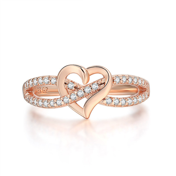 Jude Jewelers Silver Rose Gold Heart Shape Infinity Style Promise Anniversary Ring