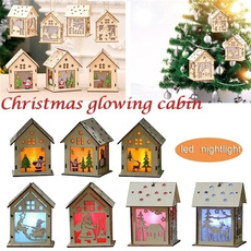 cute, led, woodenhouse, christmaspendant