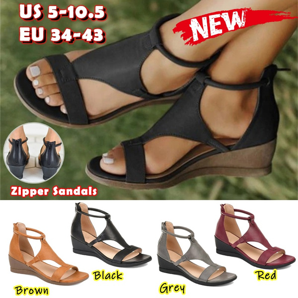 casual leather comfy wedge sandals