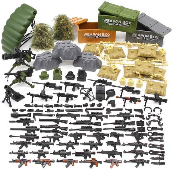  Feleph Swat Weapons Toys, Military Police Bricks Accessories  for Policeman Figures, Army Team WW2 Gear Pack Building Blocks for Boys :  Toys & Games
