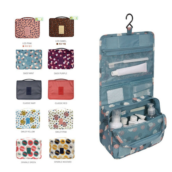 Waterproof Hanging Travel Organizer Bag Printing Nylon Cosmetic Bags Zipper Bath Make Up Bag