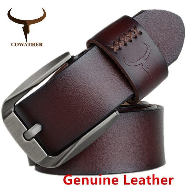 COWATHER Vintage Style Pin Buckle Cow Genuine Leather Belts for