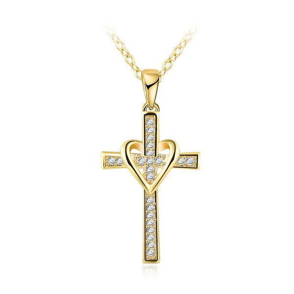 diamond heart cross necklace