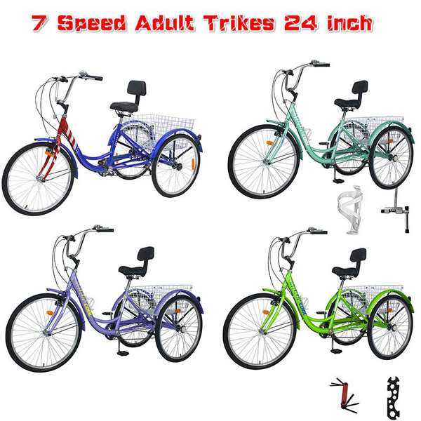 Doublelift Adult Tricycles 7 Speed Three-Wheeled Bicycles Cruise Trike with Shopping Basket for Recreation Shopping Picnics Seniors Women Men Gifts【US Stock】 Adult Trikes 24inch 3 Wheel Bikes
