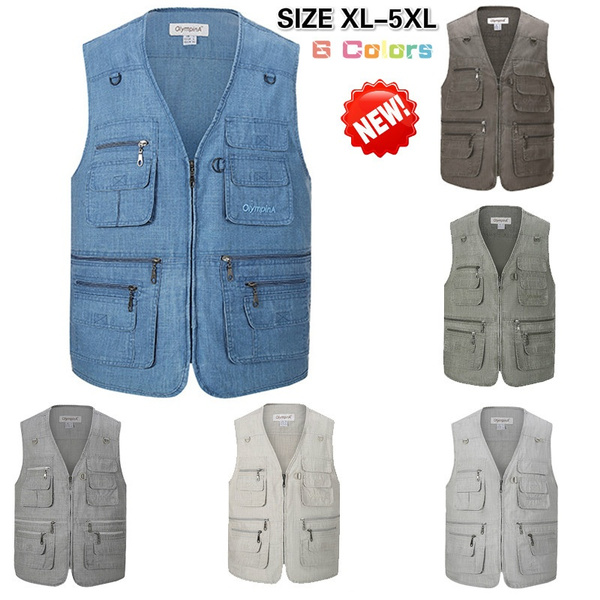 Big Size Fishing Vest Male With Many Pockets Men Sleeveless Jacket Blue  Waistcoat Work Vests Outdoors Vest Plus Large Size 10XL