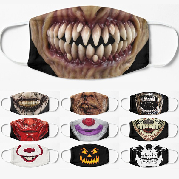 Unisex Gothic Halloween Evil Face Mask 3D Punk Anti-Dust Cotton ...