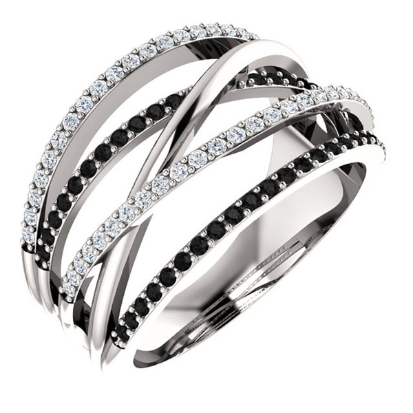 Fashion Cross Hollow 925 Sterling Silver Women Ring White and Black ...