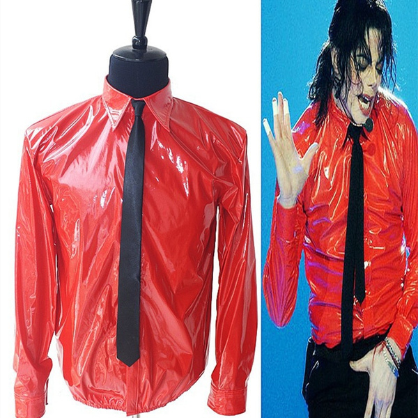 MJ In Memory of Michael Red Thin Shirt PU Leather Dangerous Jam Magic Tape VEL-CRO Shirt Tie For Dancer Quikly Change | Wish