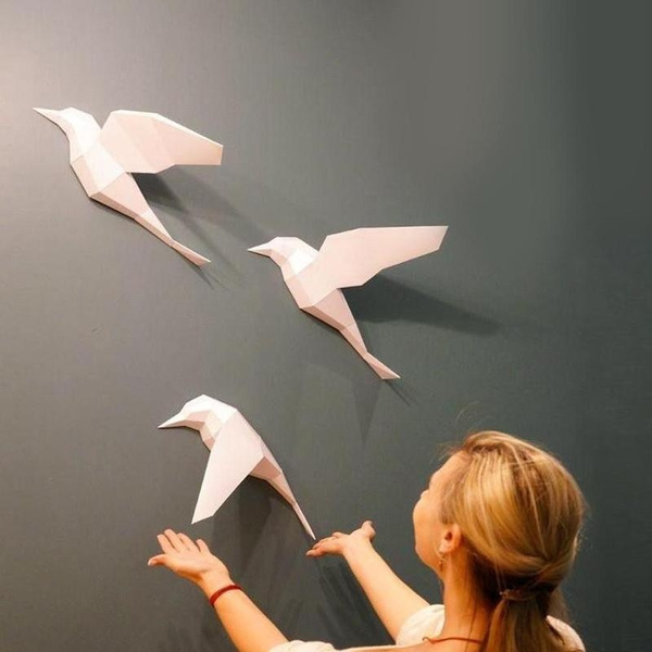 3pcs 3d Paper Model Birds Paper Craft Flying Birds Wall Hanging Home Decor Wish