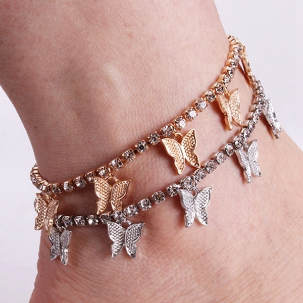 Butterfly Dragonfly Jewelry Bohemian Anklet Rose Gold Women Ankle Chain Bracelet