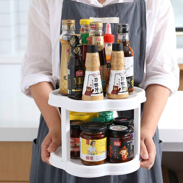 2 Tier Lazy Susan Turntable Rotating Round Food Spice Rack Storage Container for Cabinets Pantry Fridge Countertops